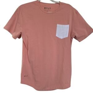 BYLT Mens Drop-Cut LUX Pocket T Shirt Pink Small Stretch Athleisure Basic NWOT